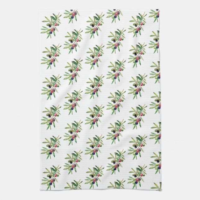 Linge De Cuisine Branche d'olive aquarelle (Vertical)
