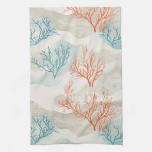 Linge De Cuisine Branches de corail côtières en bleu et orange