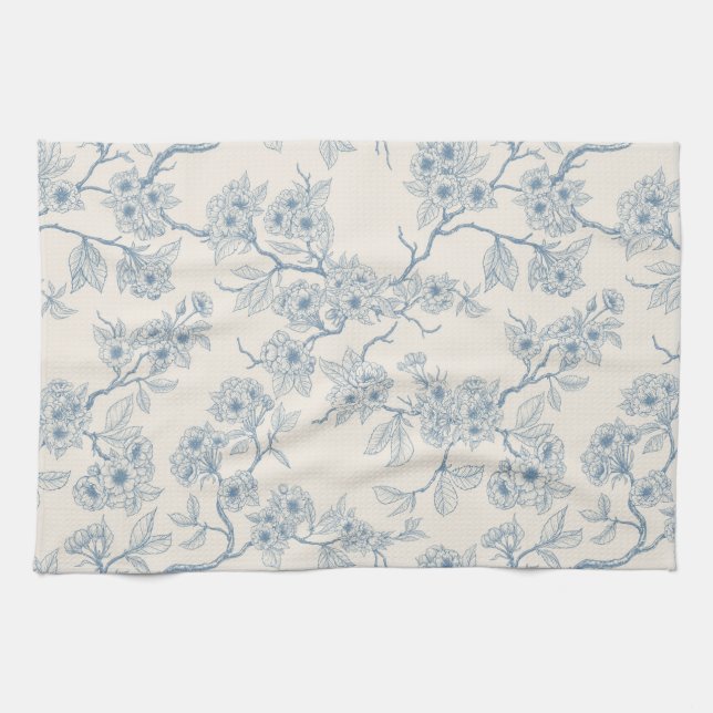 Linge De Cuisine Branches de fleurs de cerisier en bleu et blanc ca (Horizontal)
