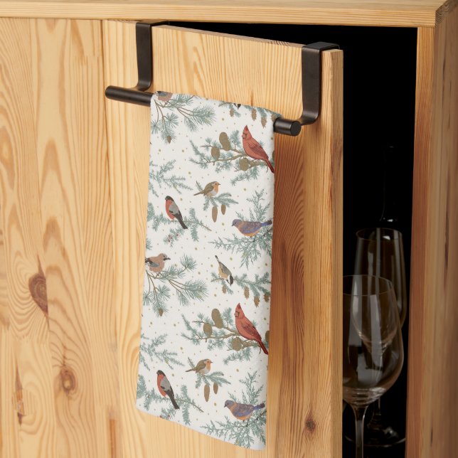Linge De Cuisine Branches d'oiseaux et de pins d'hiver Motif (Pliage en tiers)
