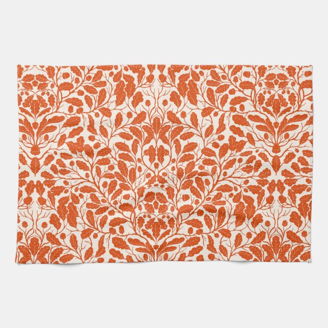 Linge De Cuisine Branches et feuilles de chêne, motif damassé dans  (Horizontal)