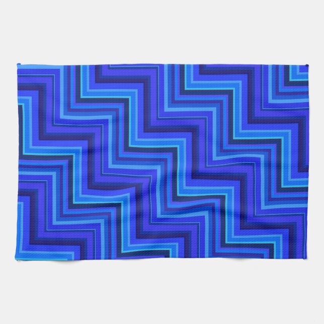 Linge De Cuisine Brayures bleues escaliers motif (Horizontal)