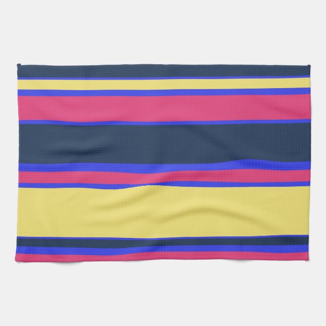Linge De Cuisine Brayures rose, jaune et bleue (Horizontal)