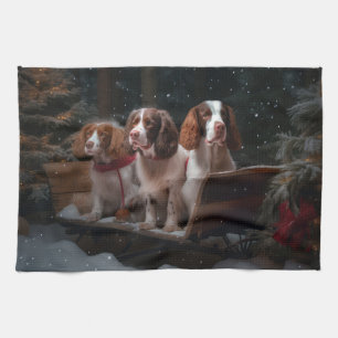 Linge De Cuisine Bretagne Spaniel Snowy Sleigh Décor de Noël