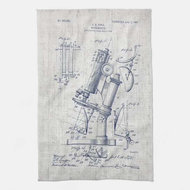 Linge De Cuisine Brevet de microscope vintage (Vertical)