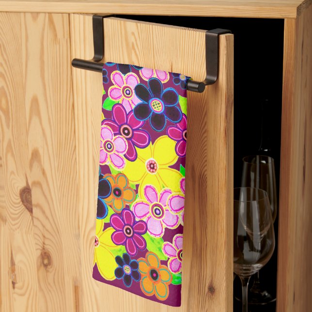 Linge De Cuisine Bright Abstrait Flower Art (Pliage en tiers)