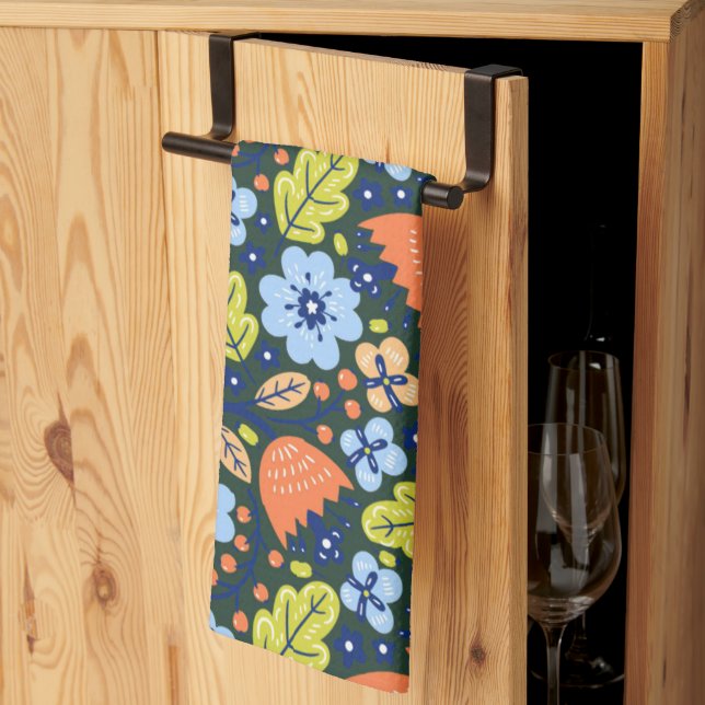Linge De Cuisine Bright Colorful Modern Pretty Flower Pattern (Pliage en tiers)