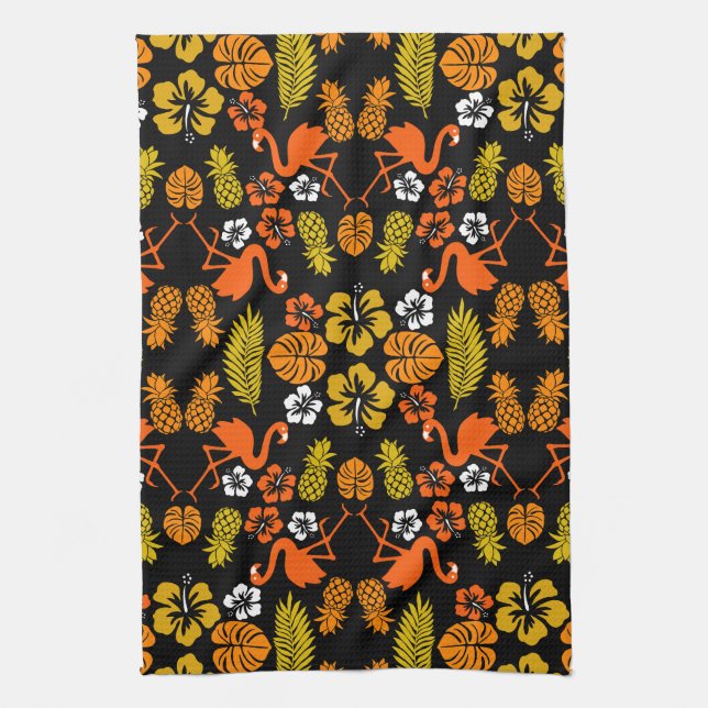Linge De Cuisine Bright Orange Floral Tropical Motif (Vertical)