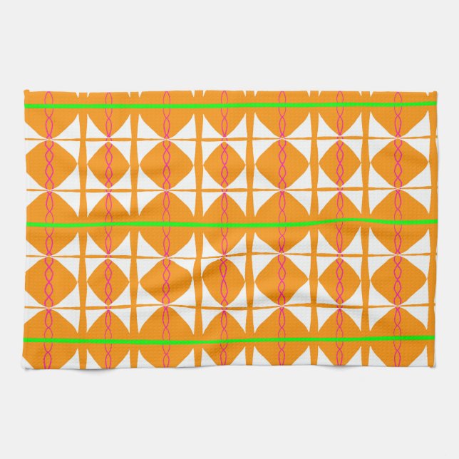 Linge De Cuisine Bright orange, green, white abstract tea towel (Horizontal)
