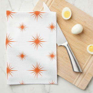 Linge De Cuisine Bright Orange Starburst Motif Retro Mid Century
