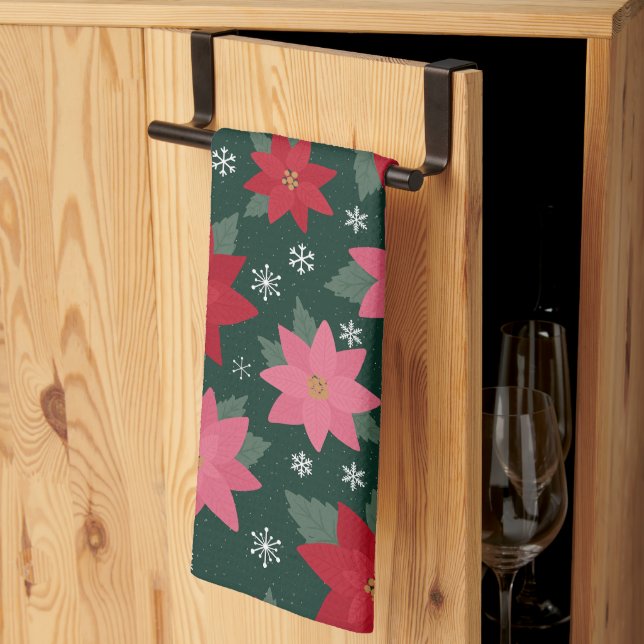 Linge De Cuisine Bright Preppy Christmas Poinsettias Kitchen Towels (Pliage en tiers)