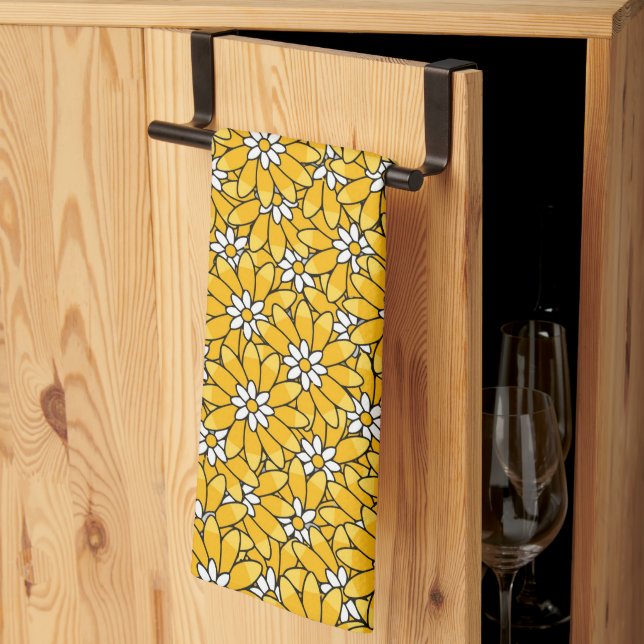 Linge De Cuisine Bright Yellow Overlapping Floral Pattern (Pliage en tiers)