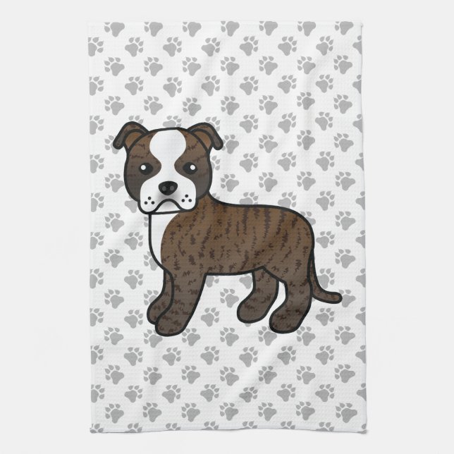 Linge De Cuisine Brindle Et White Staffordshire Bull Terrier Chien (Vertical)