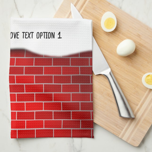 Linge De Cuisine Brique rouge avec congère de Noël (Quart Plié)