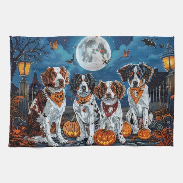Linge De Cuisine Brittany Spaniel Halloween Effrayant (Horizontal)