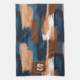 Linge De Cuisine Brosses Abstraites en bleu, blanc et Brown