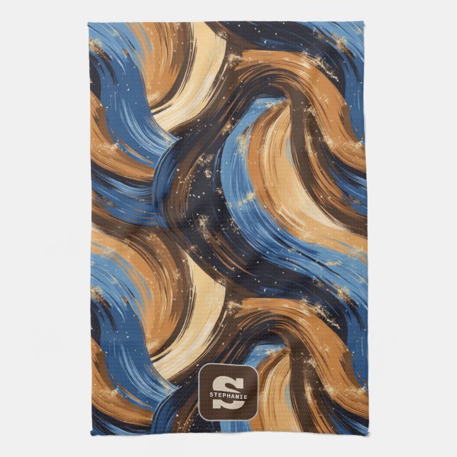 Linge De Cuisine Brosses Abstraites en bleu et Brown (Vertical)