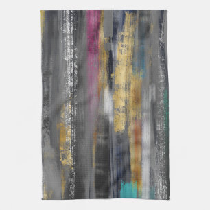 Linge De Cuisine Brosses en or gris moderne Peinture Abstraite