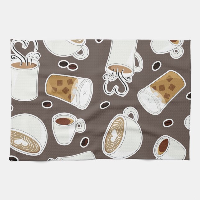 Linge De Cuisine Brun/gris de motif d'amant de café (Horizontal)
