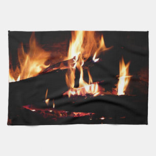 Linge De Cuisine Bûches dans la cheminée Photographie de feu chaud