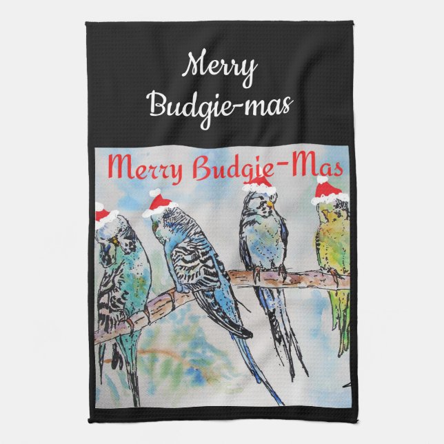 Linge De Cuisine Budgie Budgerigar Christmas Merry Budgie-mas (Vertical)