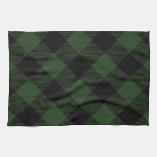 Linge De Cuisine Buffalo check Celtic Green and Black Squares Plaid (Horizontal)