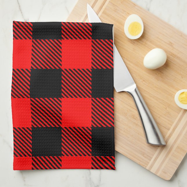 Linge De Cuisine Buffalo Check Rouge et Noir Lumberjack Plaid Decor (Quart Plié)