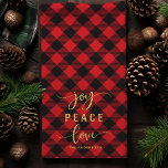 Linge De Cuisine Buffalo Plaid Joie Paix Amour Monogramme Noël<br><div class="desc">Buffalo Plaid Joy Peace Love Monogram décoration de Noël serviette à main</div>