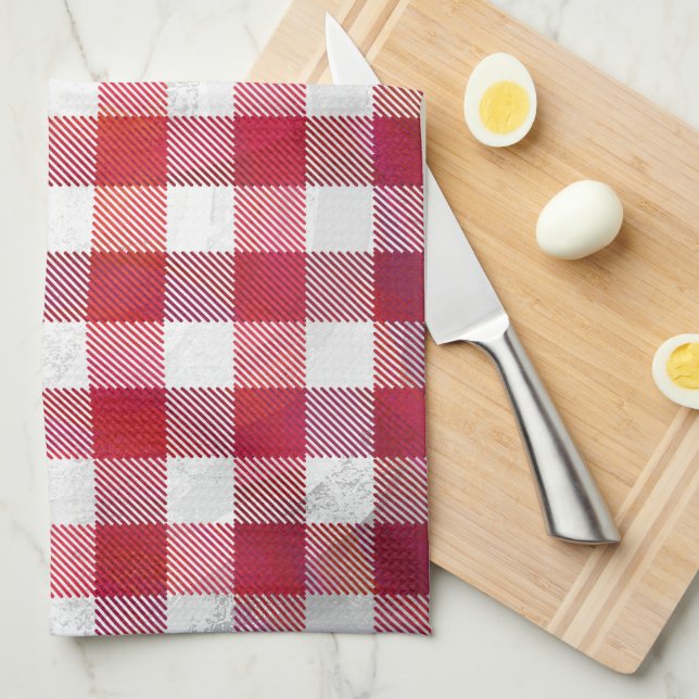 Linge De Cuisine Buffalo plaid rouge et blanc (Quart Plié)