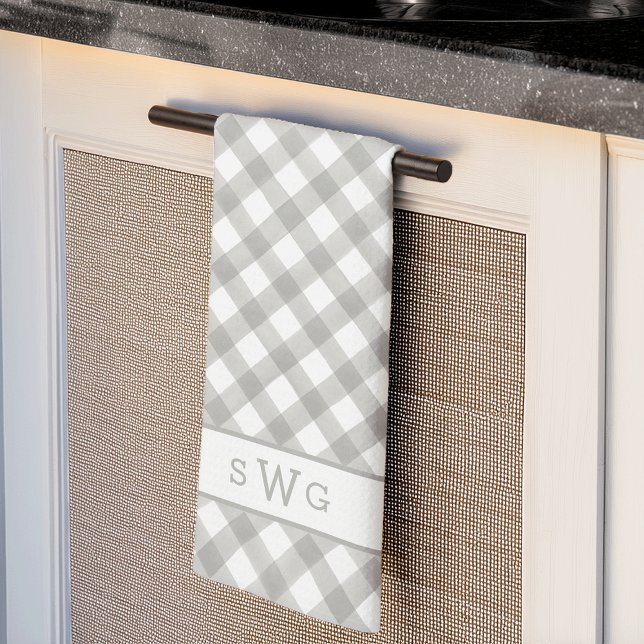 Linge De Cuisine Buffle gris et blanc posé trois premiers monogramm (Créateur téléchargé)