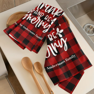 Linge De Cuisine Buffle rouge à carreaux « Mangez, buvez et soyez j