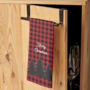 Linge De Cuisine Buffle rouge rustique et noir Plaid Christmas Tree
