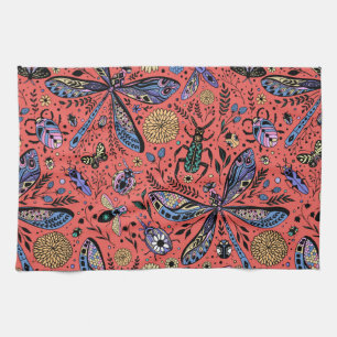 Linge De Cuisine Bugs de Doodle sur corail rouge