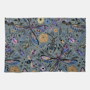 Linge De Cuisine Bugs de Doodle sur le gris de latte