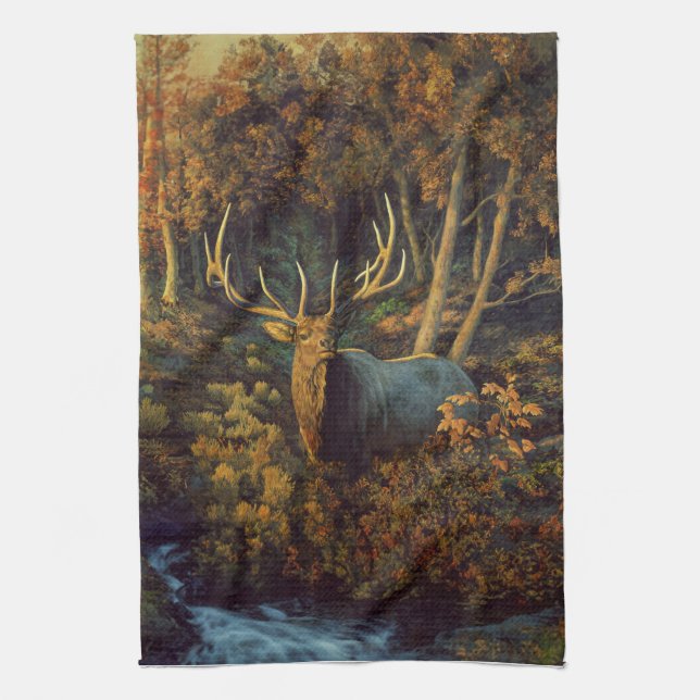 Linge De Cuisine Bull Elk dans la forêt d'automne (Vertical)