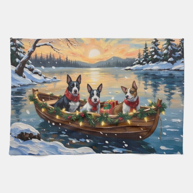 Linge De Cuisine Bull Terrier Christmas Boat Holiday (Horizontal)