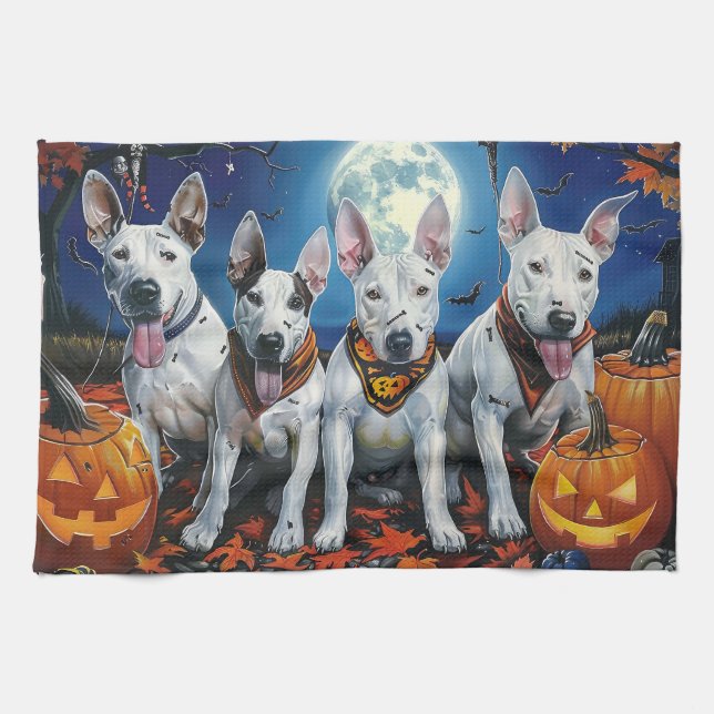 Linge De Cuisine Bull Terrier Halloween Éffrayant (Horizontal)
