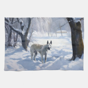 Linge De Cuisine Bull Terrier Qu'il neige Noël