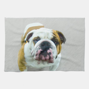 Linge De Cuisine Bulldog Painting - Joli art original chien