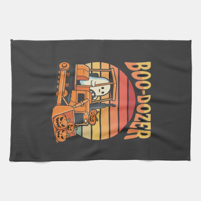 Linge De Cuisine Bulldozer fantôme de Halloween Boo-Dozer Citrouill (Horizontal)
