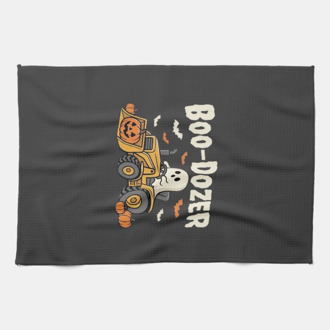 Linge De Cuisine Bulldozer fantôme de Halloween Boo-Dozer Design_1 (Horizontal)