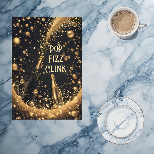 Linge De Cuisine Bulles de Champagne Pop Fizz Clink Midnight Gold  (Pop Fizz Clink Midnight Gold Champagne Bubbles Kitchen Towel)