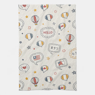 Linge De Cuisine Bulles de discours Bonjour ludiques en motif trans