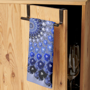 Linge De Cuisine Bulles fractales Ombre Bleu Abstrait