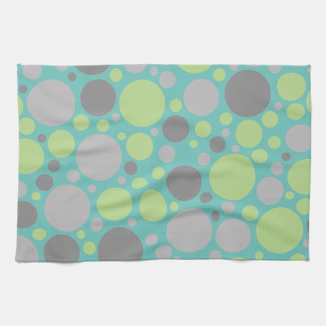 Linge De Cuisine Bulles vertes et grises modernes (Horizontal)