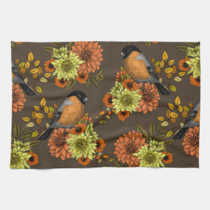 Linge De Cuisine Bullfinch on autumn floral