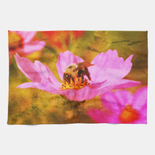 Linge De Cuisine Bumble Bee On Rose Cosmos Flower Abstrait