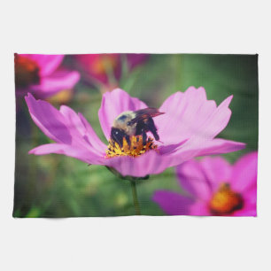 Linge De Cuisine Bumble Bee Sur Fleur Cosmos Rose