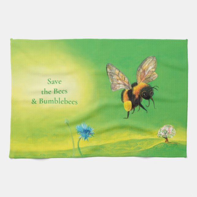 Linge De Cuisine Bumblebee survolant le pré (Horizontal)