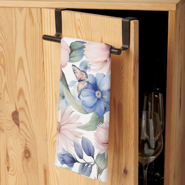 Linge De Cuisine Bunch de fleurs rose et bleu classique (Pliage en tiers)
